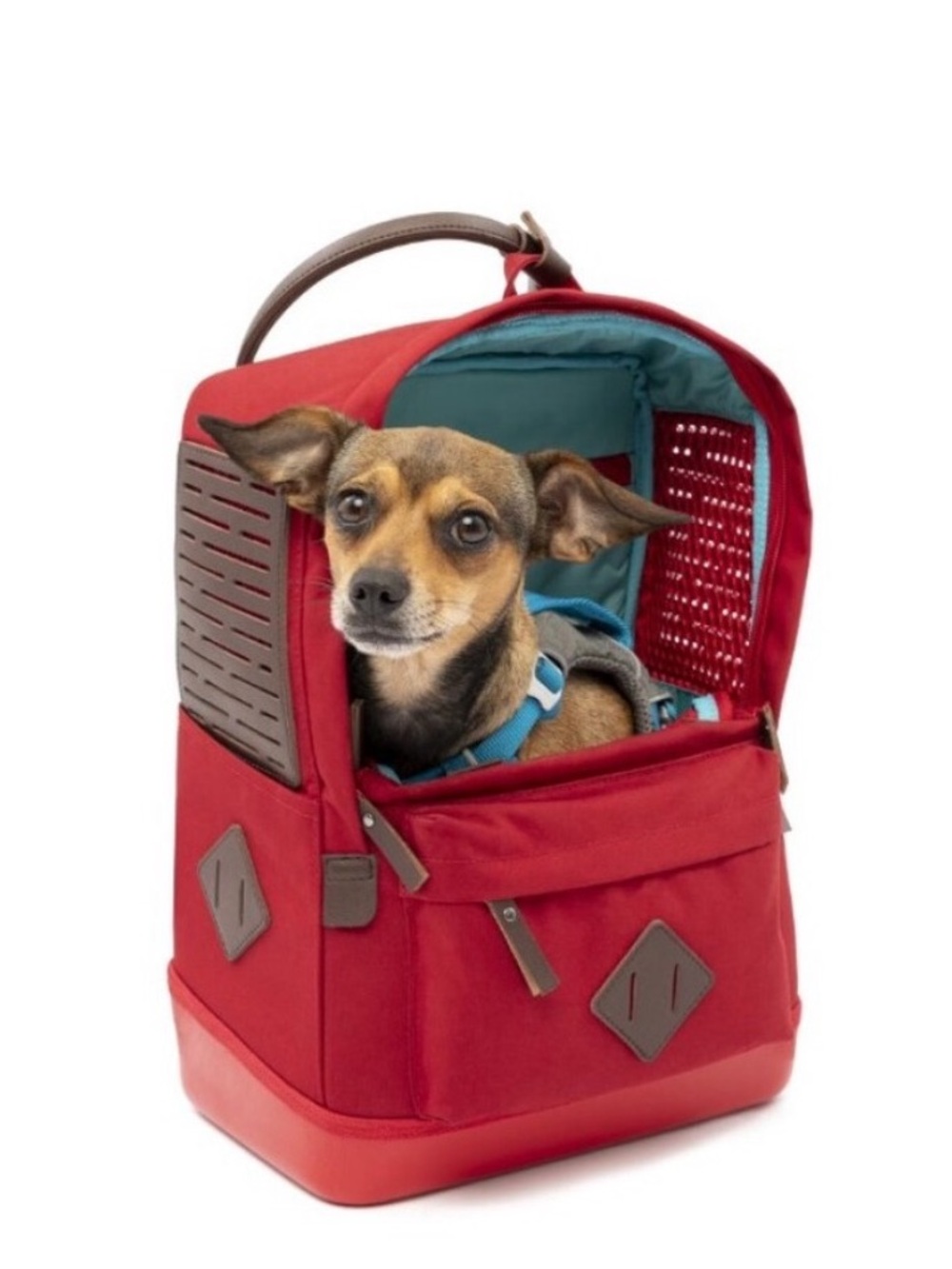 Kurgo Red Pet Carrier Backpack with Teal Interior